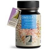 Omega-3 Vegan 60 Kapseln hochdosiert, 2000mg , Algenöl pro Tag mit 600mg DHA & 300mg EPA, veganes Omega-3 aus nachhaltigem Anbau als Fischöl-Alternative, laborgeprüft mit Zertifikat, NatureWell