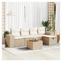 VidaXL 6-tlg. Garten-Sofagarnitur mit Kissen Beige Poly Rattan