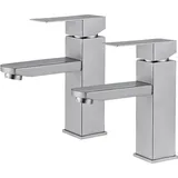 2PCS Badezimmer-Wasserhahn Zwei-Wege-Waschtischmischer für Badezimmer Edelstahl-Waschtischarmatur Klassischer Gebürsteter Waschtisch-Wasserhahn