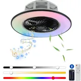 LED Leise Deckenventilator mit Beleuchtung und Fernbedienung, RGB Farben Deckenventilatorlampe mit Bluetooth Musik, Modern Intelligent Deckenventilator, 36W/55CM