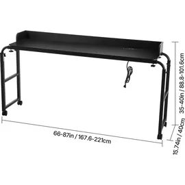 Vevor Überbetttisch mobiler Betttisch mit 4 Rollen und Steckdose, höhenverstellbarer Laptop-Rolltisch, Tragbarer Spanplatten-Überbetttisch - Schwarz