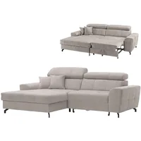 Ecksofa - beige - Samt - mit Liegefunktion - Recamiere links