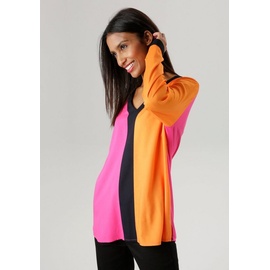 Aniston SELECTED Schlupfbluse mit trendy Colorblocking - NEUE KOLLEKTION Gr. 38, pink-schwarz-orange, , 35568937-38