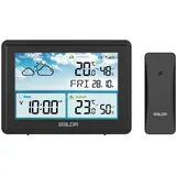 BALDR Wetterstation Innen und Außentemperatur Funk mit Wettervorhersage – Thermometer Innen und Außentemperatur Funk mit Wettervorhersage - Hygrometer Feuchtigkeit Digital mit Außensensor - Schwarz