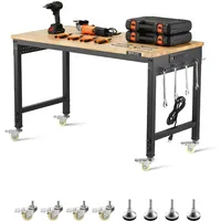 Vevor Arbeitstisch Holz/Eisen 1220x610x711 mm schwarz mit Steckdose und Rädern