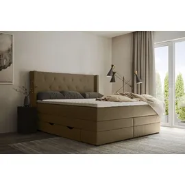 Home Affaire Boxspringbett HOME AFFAIRE "Elegance", beige (sand), B:141cm L:210cm, Samtoptik (100% Polyester);Struktur (100% Polyester), Komplettbetten, Boxspringbett, mit schöner Knopfheftung, in den Härtegraden H2 & H3, inkl. Schubladen