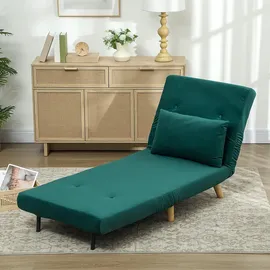 Homcom 3 in 1 Schlafsessel, Schlafsofa mit Bettfunktion, klappbarer Relaxsessel mit Verstellbarer Rückenlehne Liegestuhl in Samtoptik, Dunkelgrün