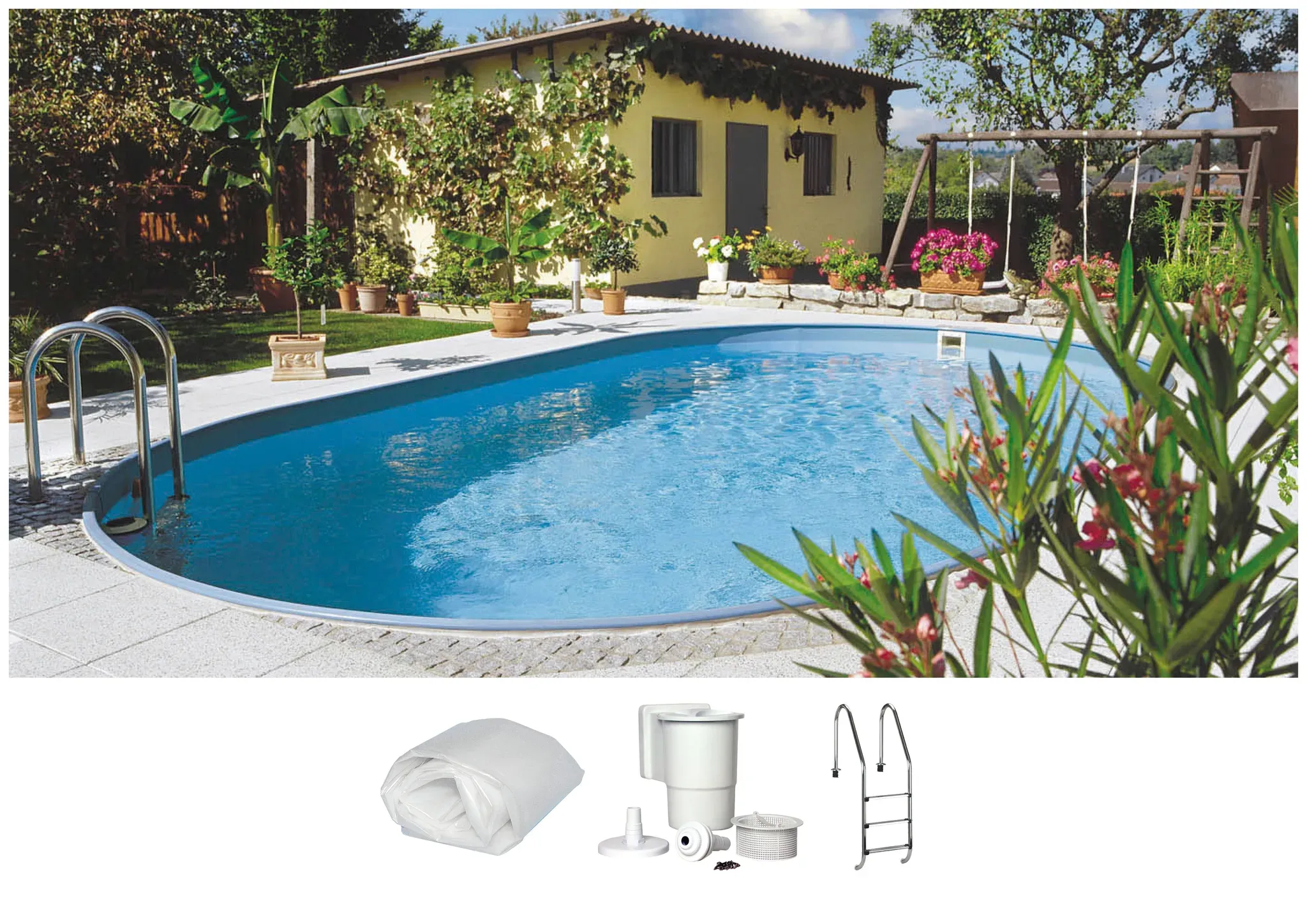 Ovalpool CLEAR POOL, weiß, B:300cm H:120cm L:490cm, Schwimmbecken, 490x300x120 cm inkl. Tiefbeckenleiter aus Edelstahl, Topseller