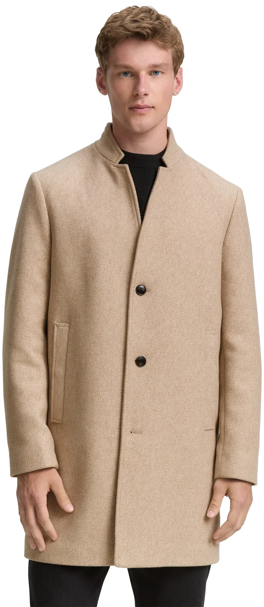 Wolljacke TOM TAILOR DENIM, Herren, Gr. XL, weiß (beige sanftes weiß brushed twill), Web, Obermaterial: 73% Polyester, 23% Wolle, 2% Polyacryl, 1% Viskose, 1% sonstige Fasern. Futter: 100% Polyester, unifarben, regular fit ca. Mitte Oberschenkel, Jacken, mit Stehkragen