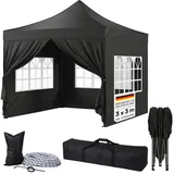 STEELSØN Pavillon Rynara Faltpavillon wind- & wetterfest, mit 4 Seitenteilen, (3x3 m, schwarz, 3x3 m, schwarz), UV-Schutz, Gartenpavillon mit Seitenwänden 300 cm x 300 cm