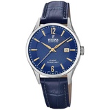 Festina Uhr F20007/3 Swiss Made Silber Edelstahl Case BlauLeder Band