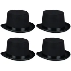 Relaxdays Zylinder Hut, 4er Set, Zauberhut Damen & Herren, Kopfumfang 58 cm, Kostümzylinder Halloween, Karneval, schwarz