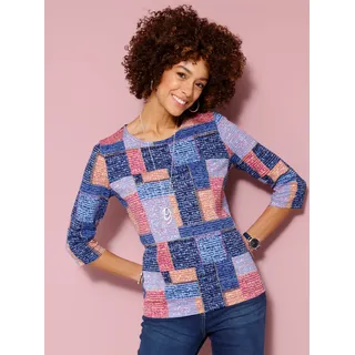 None 3/4-Arm-Shirt "3/4-Arm-Shirt", Damen, Gr. 46, blau (royalblau, erika, bedruckt), 100% Baumwolle, gemustert, mehrfarbig, Rundhals, Shirts