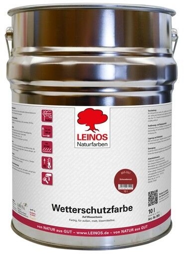 Leinos Wetterschutzfarbe auf Wasserbasis 855 Schwedenrot - 10 l Eimer
