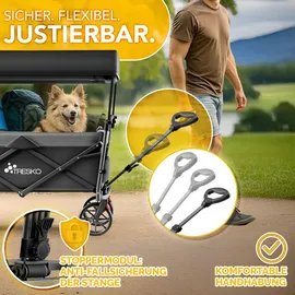 TRESKO Bollerwagen Faltbar mit Dach Blau Kühlfach & Seitenrollos