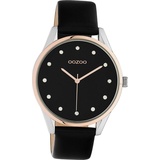 Oozoo Armbanduhr schwarz Analog Damenuhr rund, groß (ca. 40mm) Lederarmband, Fashion-Style schwarz