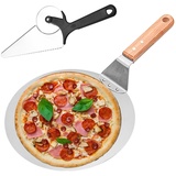 Pizzaschieber Edelstahl Runder Pizzaschieber 10Zoll: YIDM Edelstahl Pizzaschaufel, Pizza mit Holzgriff, Pizza Schieber, Pizzaschieber Edelstahl mit Pizzaschneider für Pizza Brot (Rund)