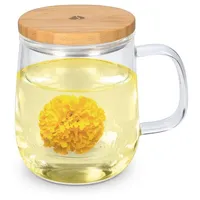 Navaris Teeglas mit Sieb und Bambusdeckel - Teetasse Glas