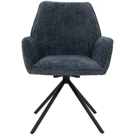 Mendler Esszimmerstuhl HWC-G67, Küchenstuhl Stuhl mit Armlehne, drehbar Auto-Position, Chenille Öko-Tex FSC® ~ dunkelblau