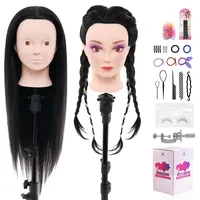 Frisierkopf 24 Zoll 50% Echthaar Übungskopf Puppenkopf zum Frisieren Trainingsköpfe für Friseure Ausbildung Kopf Mit Halter + DIY Haare Set
