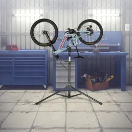 Tectake Fahrradmontageständer klappbar Belastbarkeit 50 kg lackschonend mit Vorderrad-Stabilisator und Werkzeugablage