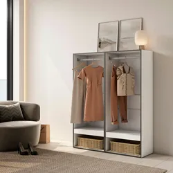 SKRAUT HOME Offener Kleiderschrank, Kleiderbügel mit Einlegeböden, 120x35x145 cm, Schlafzimmer, Kleidung, Schuhe, Moderner Stil, Weiß - 438_3