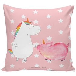 Mr. & Mrs. Panda Dekokissen Einhorn + Schweinhorn – Rot Pastell – Geschenk, Motivkissen, Pegasus, Unicorn, Kissenhülle, Einhorn Deko, Freundschaft, Einhörner, Dekokissen rot