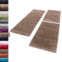 Carpettex Bettumrandung Schlafzimmer 3teilig Shaggy Teppich Hochflor Einfarbig Mocca Bettset:2 mal 60x110 + 1 mal 80x150 - Bettvorleger Schlafzimmer Läuferset Weicher Flauschig Bettumrandung Teppich