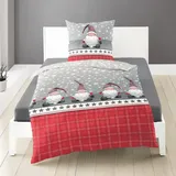 BIERBAUM Bettwäsche Biber grau-rot Größe 135x200 cm 80x80 cm)