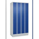 C+P Spind Classic PLUS, Sockel, 4 Abteile, HxBxT 195x100x50cm, Zylinderschloss, Hellgrau/Enzianblau von PROREGAL