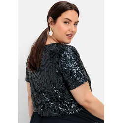 Abendkleid SHEEGO "Abendkleid", Damen, Gr. 44, Normalgrößen, blau (nachtblau), 100% Polyester, unifarben, Rundhals, Kurzarm, Kleider