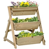 Outsunny Hochbeet Holz Blumenleiter mit 3 Ablagen Pflanzentreppe Natur