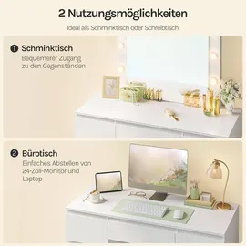 Woltu Schminktisch mit LED-Beleuchtung, einstellbare Helligkeit, Weiß - Weiß