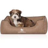 Knuffelwuff Orthopädisches Hundebett Tampa aus laser-gestepptem Kunstleder M-L 85 x 63cm Camel