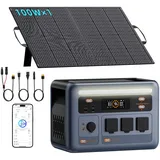 1800W Tragbare Powerstation mit 100W Solarpanel, 1024Wh Solargenerator, 1 Std. Schnellladung, LiFePO4 Akku Power Station für Zuhause, Camping, Wohnmobil, Notfälle