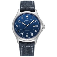 Rotary Herren-Armbanduhr Pilot Analog Quarz mit blauem Zifferblatt und blauem Canvas-Armband GS00473/52, Riemen
