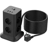 TESSAN Mehrfachsteckdose mit USB C, 8 Fach Verteilersteckdose mit Verlängerungskabel 10 Meter, Steckdosenleiste Überspannungsschutz, 3 USB Mehrfachstecker 3600W, Steckerleiste für Zuhause, Schwarz