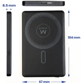 ewent Power Bank EW1160 UltraSlim 5000mAh MagSafe® PD 20W - Tragbares Schnellladegerät, kompakt, kompatibel mit iPhone, Samsung, Xiaomi, iPad