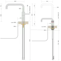 BieTal® Quooker Wasserhahn Nordic Square Twintaps Voll Edelstahl & PRO3 & CUBE
