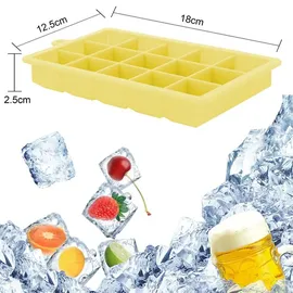 Intirilife 2x Eiswürfelformen in GELB - 2er Set à 15 Fächer Eiswürfel Silikonformen mit Deckel - 18 x 13 x 2.5
