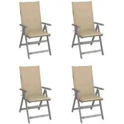 vidaXL 4x Akazienholz Massiv Gartenstuhl Verstellbar mit Auflagen Hochlehner Holzstuhl Gartensessel Gartenstühle Stuhl Stühle Outdoor Gartenmöbel