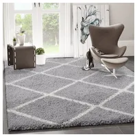 Vimoda Hochflor Teppich Wohnzimmer Shaggy Skandi Design Rautenmuster Grau