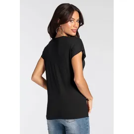 MELROSE Kurzarmshirt mit angeschnittenen Ärmeln, bequeme Passform, mit feiner Spitze: Gr. 36, schwarz, , 32443744-36