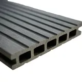 Woodstore24 WPC Terrassendiele 240 x 14,5 x 2 cm Hohlkammer Geriffelt Komplettset mit Clipsystem Grau 30 m2