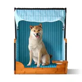Relaxdays Hundestrandkorb, Rattan, mit Napf, Hundesessel mit Dach, HBT: 95x75x65 cm, Garten & Terrasse, Holz, hellblau