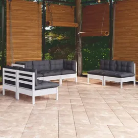 vidaXL Garten-Lounge-Set 7-tlg. Kiefer Massivholz weiß