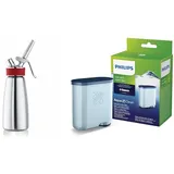 iSi Sahnespender 500ml, Gourmet Whip Plus, 0.5 Liter, aus hochwertigem Edelstahl & Philips AquaClean Kalk- und Wasserfilter für Espressomaschine, Kein Entkalken bis 5000 Tassen, Einzelpack