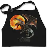 Kinderschürze Schürze Kinder Jungen Mädchen - Feuerdrache mit Name | Drachenmotiv | Drache | Drachenliebhaber - 7-14 Jahre - Schwarz - dragons dragon junge drachen und personalisierte bedrucken - 7-13 Jahre