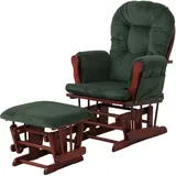 Mendler Relaxsessel HWC-C76, Schaukelstuhl Sessel Schwingstuhl mit Hocker Stoff Cord 320g/m2 grün Gestell dunkel