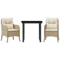 VidaXL 3-tlg. Garten-Essgruppe mit Kissen Beige Poly Rattan